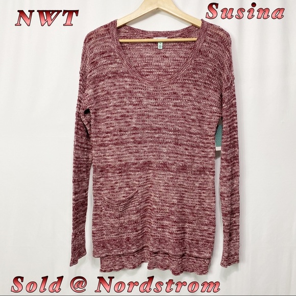 Susina Sweaters - NWT-Susina-Dark Wine White Marl Cotton Sweater M